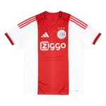 Camisa Ajax I 25/26 Masculina Torcedor com faixa vermelha central, escudo clássico e detalhes inspirados em Amsterdã, uniforme titular do Ajax 2025-2026.