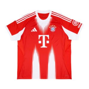 Camisa titular do Bayern de Munique 2025/26 masculina torcedor na cor vermelha com detalhes em branco, gola redonda, modelo da nova temporada.