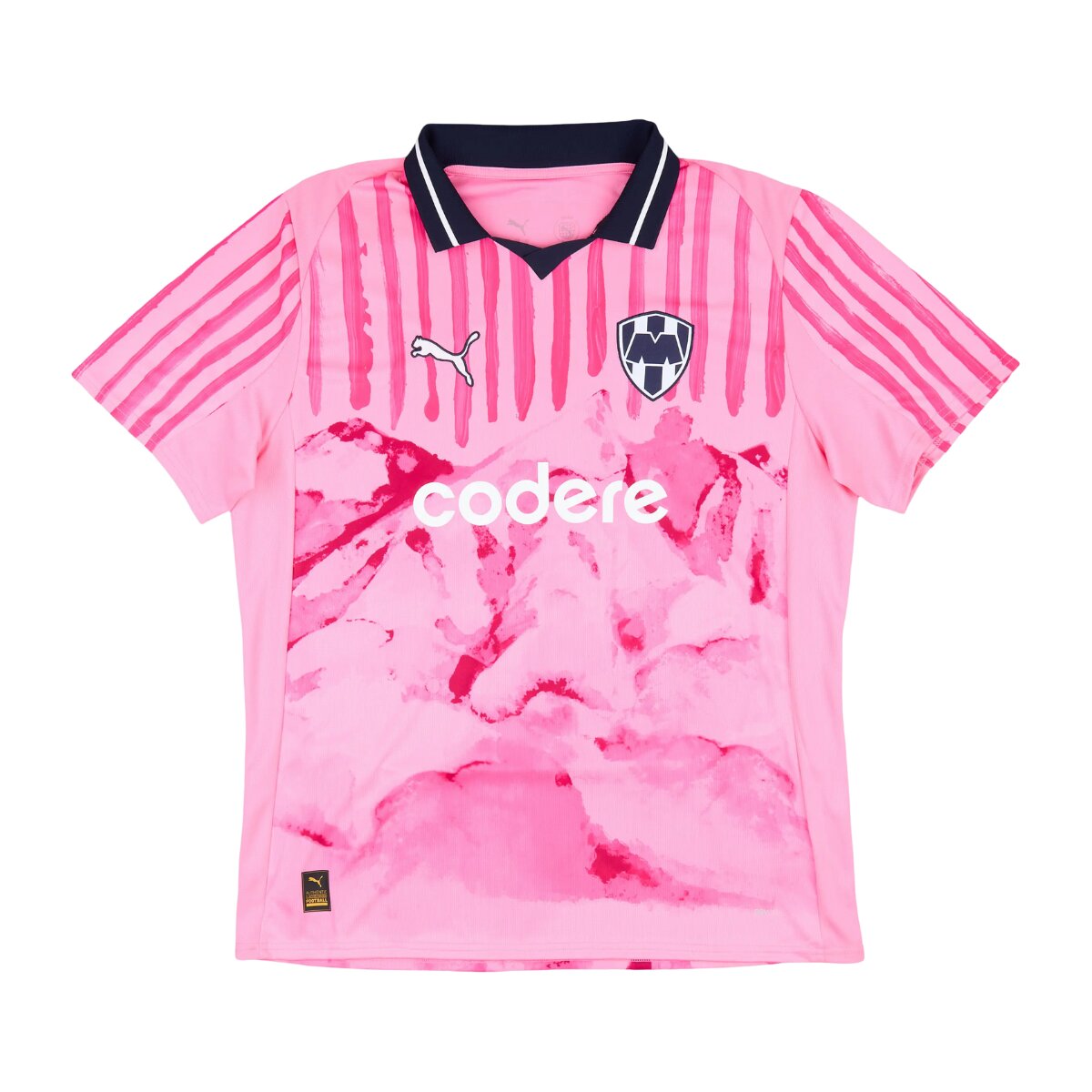 Camisa Goleiro Monterrey Mundial de Clubes 2025 Masculina Torcedor 1 Camisa de Goleiro Monterrey II Mundial de Clubes 2025 Masculina Torcedor com listras rosa, detalhes da bandeira do México e arte inspirada nas montanhas de Monterrey.