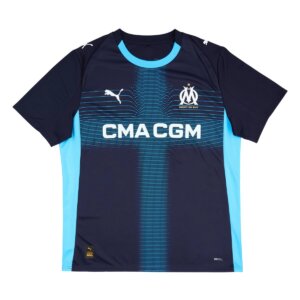 Camisa reserva do Olympique de Marseille 2025-2026 azul marinho com cruz celeste.