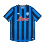 Camisa titular da Atalanta 25/26 masculina torcedor – uniforme azul e preto com listras serrilhadas e detalhes em laranja e turquesa