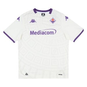 Camisa Fiorentina II 25/26 Masculina Torcedor – uniforme reserva branco com detalhes violetas e grafismo inspirado na Basílica de Santa Maria Novella.