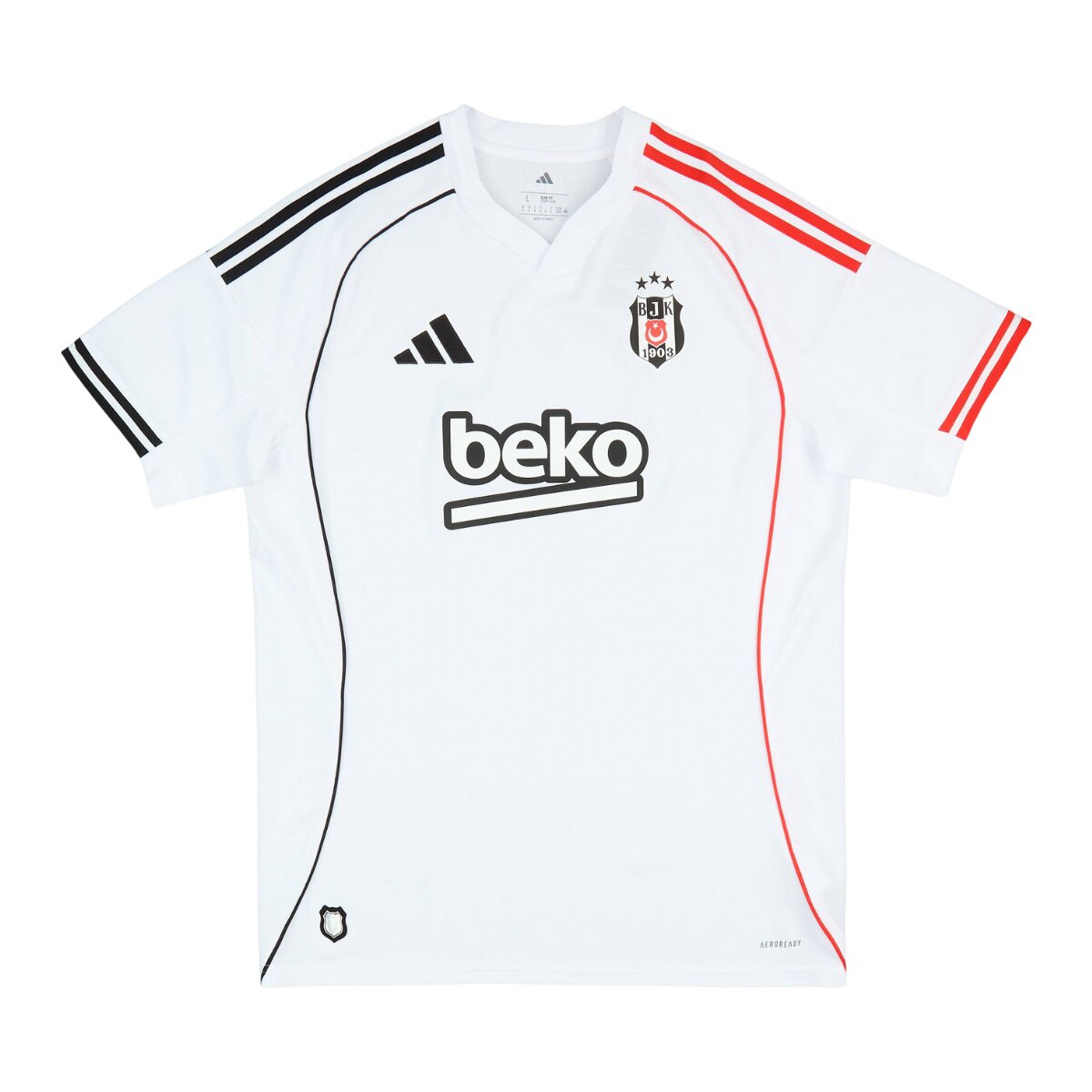 Camisa Besiktas I 25/26 Masculina Torcedor 1 Camisa Home Besiktas 25/26 branca com arco preto e vermelho