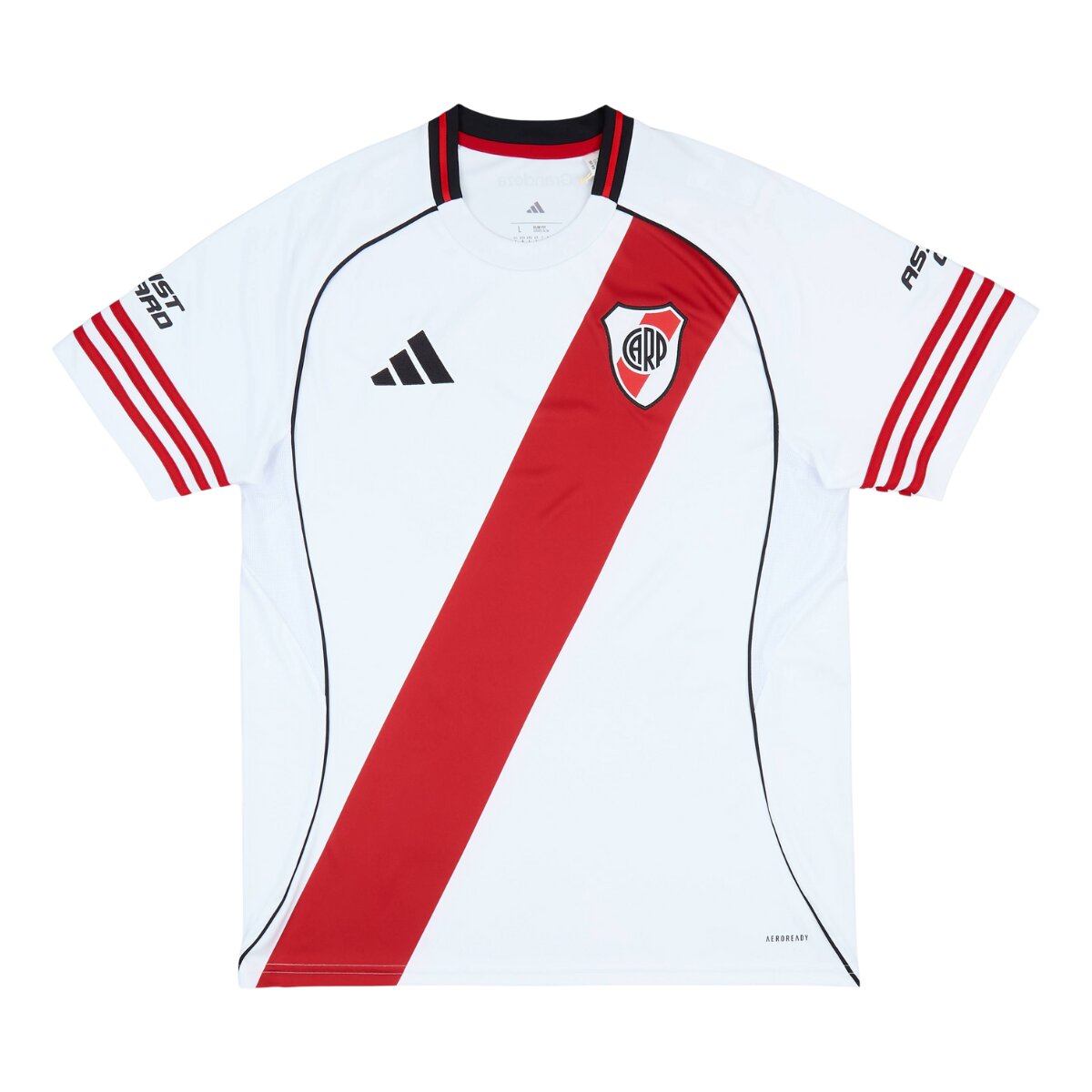 Camisa River Plate I 25/26 Masculina Torcedor 1 Camisa River Plate I 25/26 Masculina Torcedor com três listras vermelhas nas mangas, uniforme titular do River Plate temporada 2025/2026.