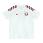 Camisa reserva Catar 2026 branca com detalhes vinho