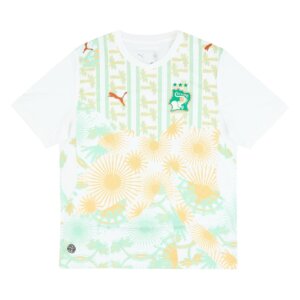 Camisa reserva Costa do Marfim 2026 branca masculina com detalhes laranja e verde