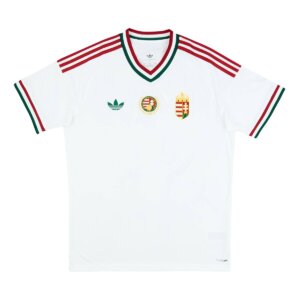 Camisa Hungria 26/27 reserva branca masculina com detalhes vermelhos e verdes uniforme torcedor