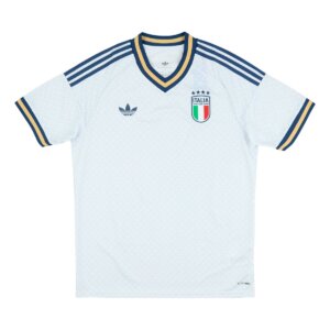 amisa Itália II 26/27 Masculina Torcedor branca gelo com detalhes dourado e azul uniforme seleção italiana