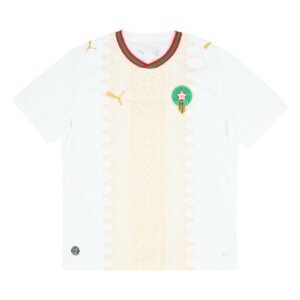 Camisa Marrocos II 26/27 Masculina Torcedor branca com detalhes vermelhos e verdes uniforme reserva seleção marroquina Copa do Mundo 2026
