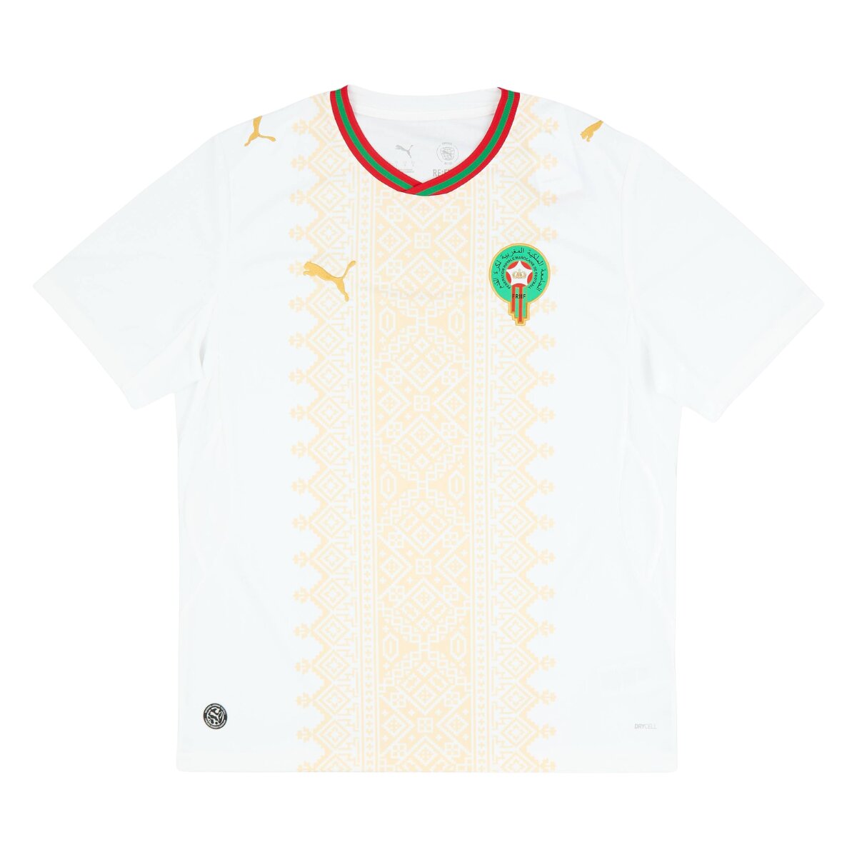 Camisa Marrocos II 26/27 Masculina Torcedor 1 Camisa Marrocos II 26/27 Masculina Torcedor branca com detalhes vermelhos e verdes uniforme reserva seleção marroquina Copa do Mundo 2026
