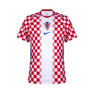 Camisa titular da Croácia 2026 xadrez vermelho branco com faixa vertical central masculina torcedor