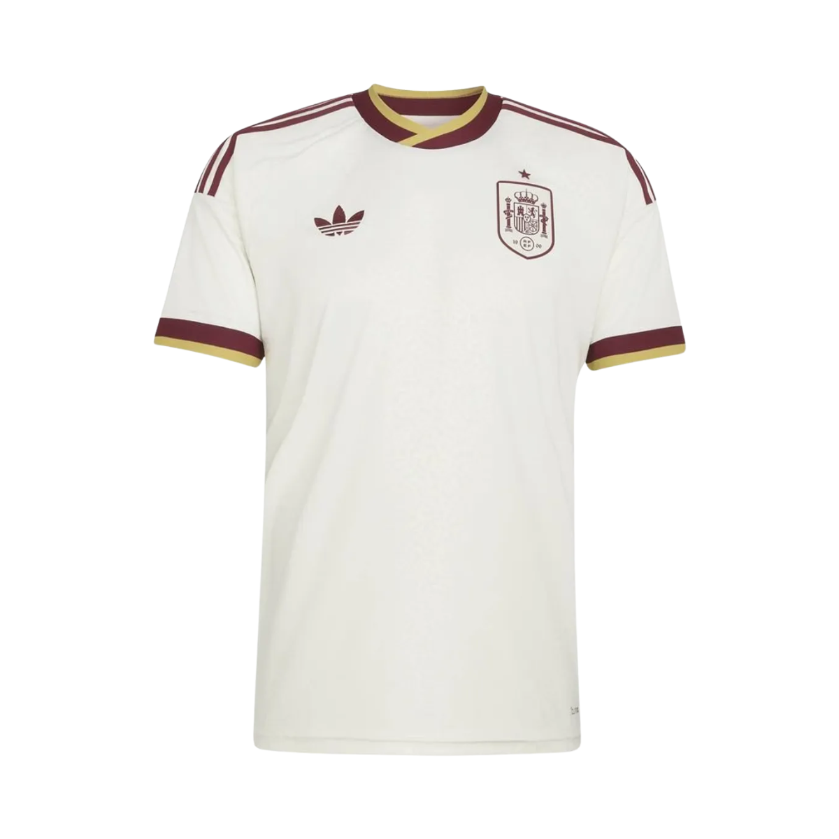 Camisa Espanha II 26/27 Masculina Torcedor 1 Camisa reserva da Espanha 26/27 masculina creme com detalhe na gola e punhos vermelhos e amarelos