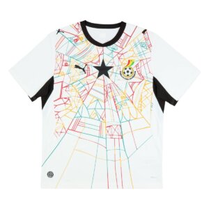 Camisa Gana 2026/2027 titular branca masculina torcedor com padrão cultural inspirado no tecido Kente