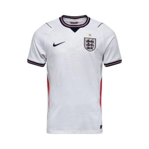 Camisa titular da Inglaterra 26/27 branca com detalhes azul-marinho e vermelho masculina torcedor