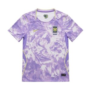 Camisa reserva da Coreia do Sul 26/27 roxa com padrão gráfico floral Mugunghwa masculina torcedor