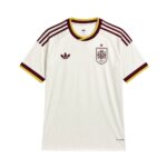 Camisa reserva da Espanha 26/27 masculina creme com detalhe na gola e punhos vermelhos e amarelos