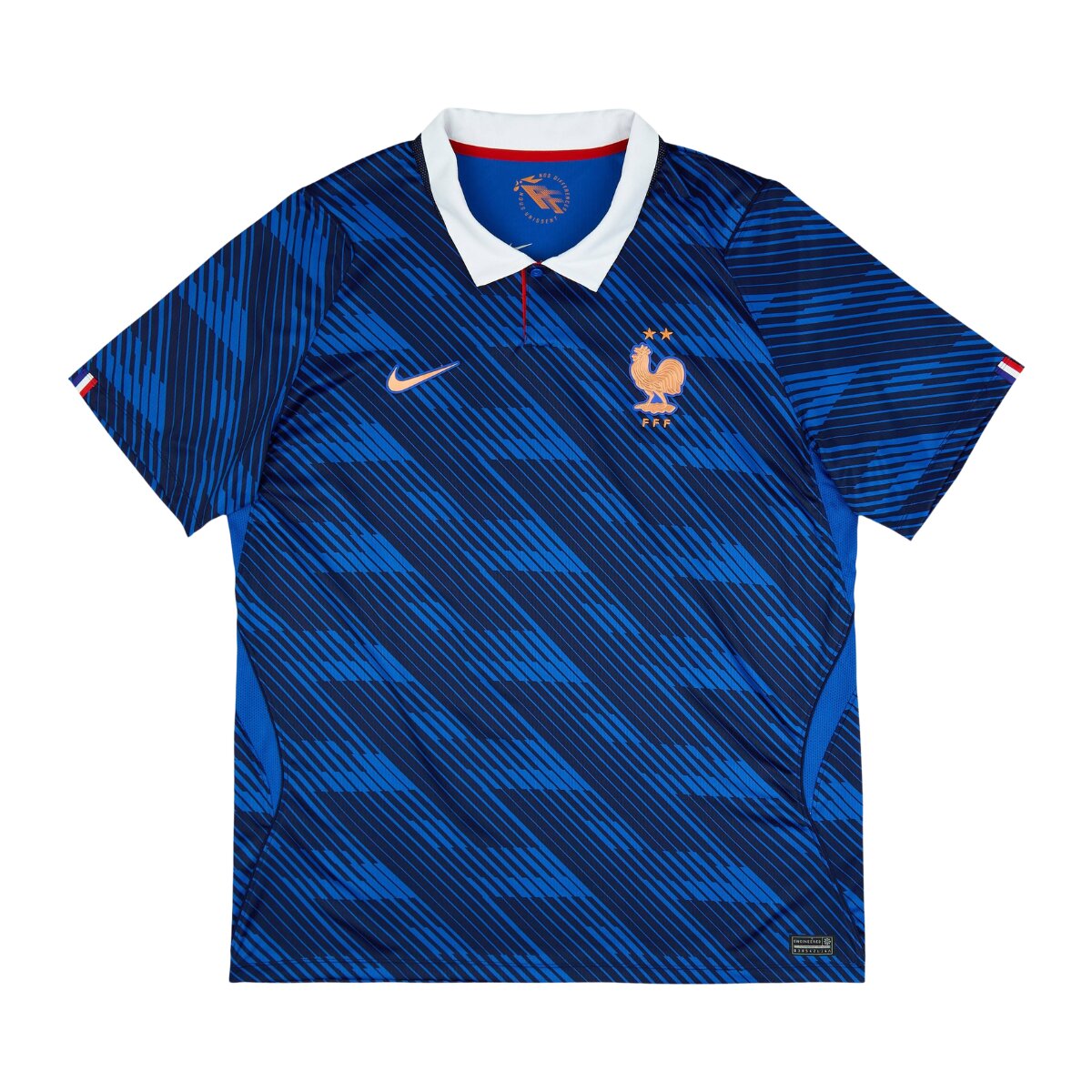 Camisa Fraça I 26/27 Masculina Torcedor 1 Camisa titular da França 2026 azul com padrão gráfico FFF diagonal masculina torcedor