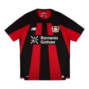 Camisa Bayer Leverkusen titular 2026/27 Masculina Torcedor listrada vermelha e preta